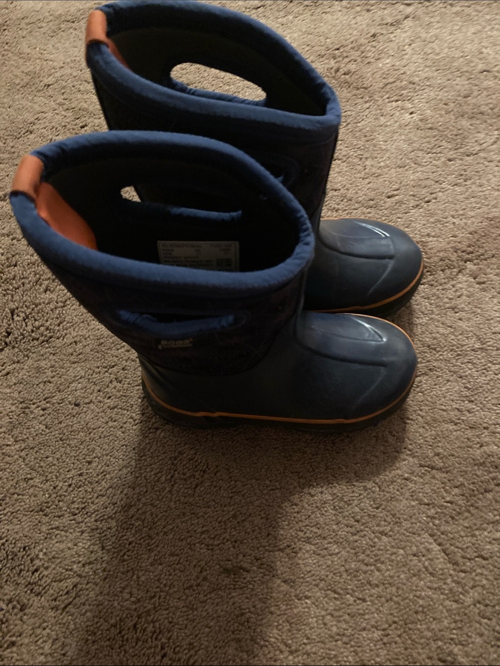 Bogs Kids Navy Boots with Orange Accent size 11 unisex kids